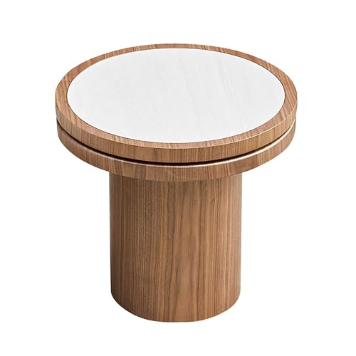 19.49 Round Side Table with Sintered Stone Tabletop & Sturdy Base, Modern MDF Circle Small Coffee Table Double Layer Tabletop End Table for Living Room, Easy Assembly - Walnut - color: 19.49" Side Table With Sintered Tabletop,walnut