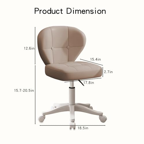Small Office Chair with Lumbar Support, PU Leather Armless Swivel Desk Chair Adjustable Height, Compact Rolling Chair for Home Office, Bedroom, Study Khaki Set of 2 - color: Khaki, size: Set of 2
