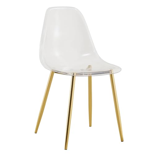 Baysitone Clear Dining Chairs Set of 20, Modern Kitchen Chairs with Transparent Seat, Acrylic Accent Side Chairs with Plating Metal Legs for Dining Room, Kitchen, Living Room with Gold - color: Golden, size: Set of 20