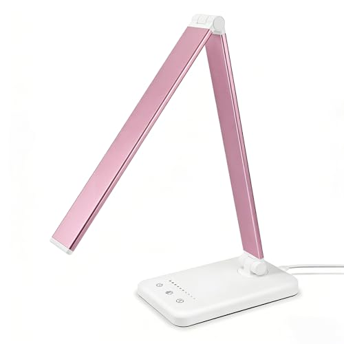 Led Desk Lamp, Desk Lamp with USB Charging Port, 5 Color Modes, 10 Brightness, Natural Light, Eye Caring Reading Lamp, Desk Light for Home Office, Table Lamp, Touch Control, Auto-Timer, Pink - color: Pink