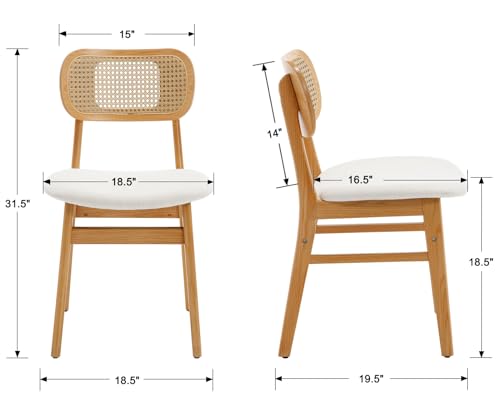 EALSON Rattan Dining Chairs Set of 2 Cane Back Farmhouse Dining Room Chairs Mid Century Kitchen Chairs with Natural Wood Frame Linen Upholstered Side Chair for Kitchen & Dining Room, Beige - color: Linen Beige-natural Wood Frame, size: 2PCS