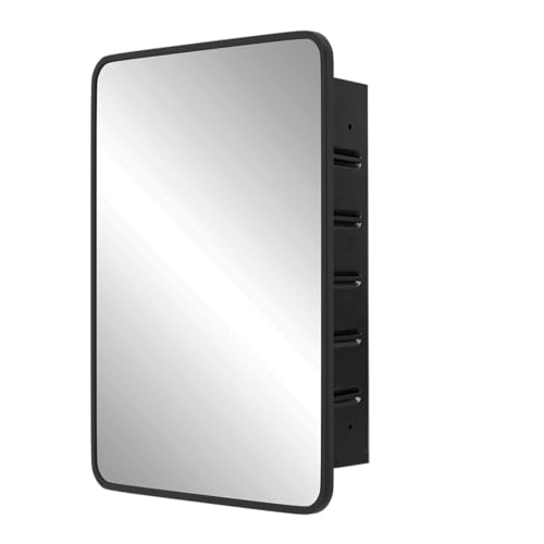20x26 Medicine Cabinet with Mirror, Bathroom Storage Cabinet Mirror | Wall-Mounted or Recessed, Black Metal Frame, Adjustable Glass Shelves, Bathroom Vanity Mirror with Storage - size: 20"W x 26"H