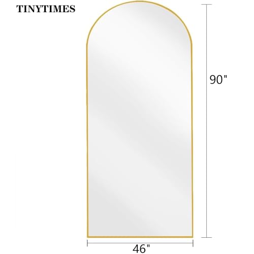 90''x46'' Oversized Full Length Mirrors, Arched Floor Mirror with Stand, Full Body Large Oversized Standing Mirror/Leaning/Hanging Wall Mounted for Living Room, Bedroom, Gold - color: Gold, size: 90"L x 46"W