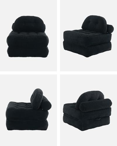 Folding Sofa Bed with Pillow Convertible Sleeper Chair Boneless Foldable Couch Comfy Floor Sofa Lounge Couch Bed for Living Room, Bedroom, Apartment, Black - color: Black