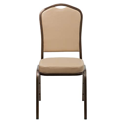 Flash Furniture Hercules Vinyl Crown Back Stackable Banquet Chair, 4-Pack | Copper Vein Frame, Vinyl Upholstery - color: Tan Vinyl/Copper Vein Frame, size: Set of 4