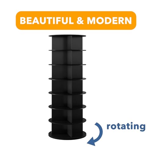 SpaceAid Black 7-Tier Spinning Rotating Shoe Rack Organizer, Shoe Display Tower Lazy Susan, Revolving Shoes Rack StorageOrganization, 360 Vertical Bags Holder Rotate Organizer - size: 7 Tier, 63" H