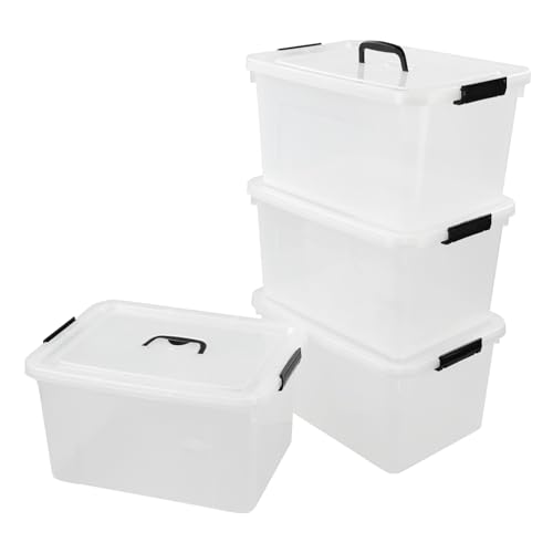 4-Pack 17.5 Quart Clear Storage Box, Plastic Storage Bins with Lids | Stackable Plastic Storage Boxes, Clear Organizer Totes for Closet, Pantry, Garage, Durable Latching Lids - size: 17.5 quart
