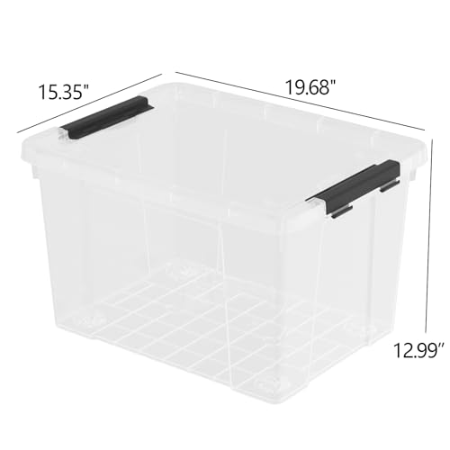 4 Pack 50 Quart Clear Plastic Storage Bins with Lids and Wheels | Large Stackable Latching Container Boxes for Clothes, Bedding, Garage Organization - size: 50 Quart