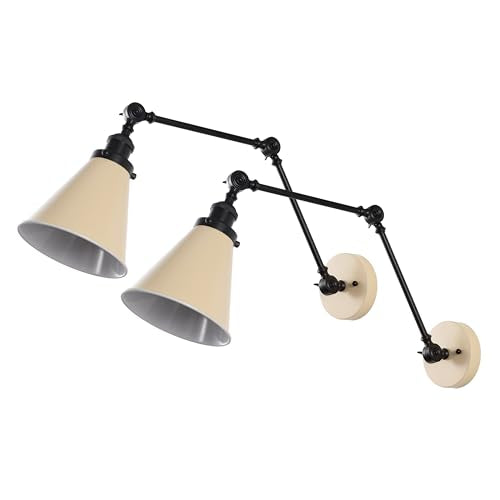 JONATHAN Y Rover 1-Light Wall Sconce 7", Almond/Black, Set of 2 | Adjustable Arm, Hardwired Bedside Reading Swing Arm, Farmhouse Cone Shade, Metal Hardwired Indoor Fixture, LED Bulbs Included - color: Almond/Black, size: Set of 2