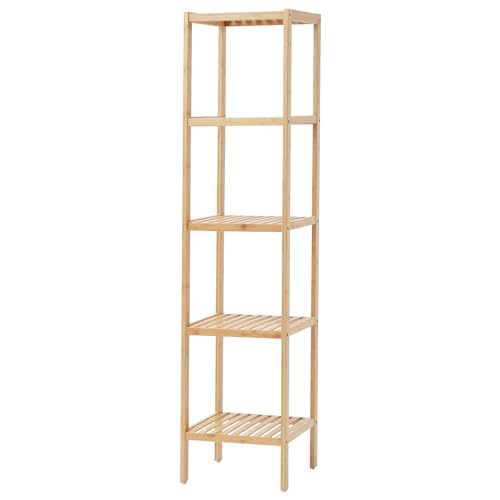 VEVOR 5-Tier Bathroom Standing Shelf, Narrow Shelving Unit, Display Storage Rack Organizer, Freestanding Flower Plant Stand, Multifunctional Bamboo Shelf Ideal for Bathroom, Kitchen, Home, Natural - style: 5-Tier