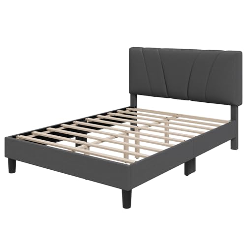 Novilla Full Size Bed Frame with Adjustable Headboard Platform Full Bed Frame with Linen Upholstered Headboard, No Box Spring Needed, Noise-Free, Easy Assembly, Dark Grey - color: Dark Grey, size: Full