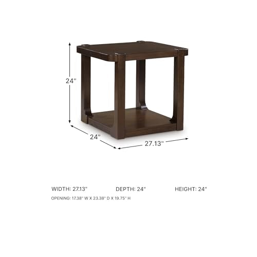 Signature Design by Ashley Breckington End Table, Dark Brown Side Table with Lower Shelf, Contemporary Style for Deep Couches, Hardwood Solids, Oak Veneer and MDF Substrate, 27" W - color: Dark Brown - Shelf