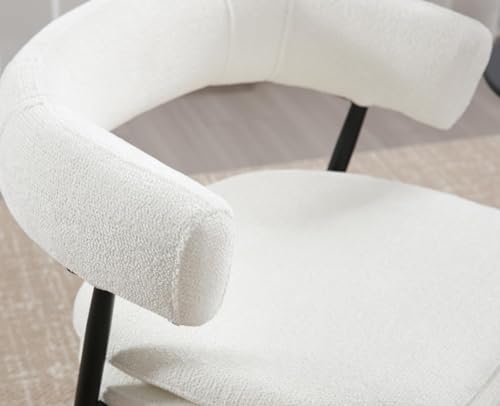 ROCITY White Dining Chairs Set of 2, Upholstered Kitchen Chairs | Curved Barrel Back, Chenille Fabric, Ideal for Dining Room - color: White, size: 2PCS