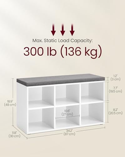 VASAGLE Shoe Bench with Cushion, Shoe Storage Bench with 6 Compartments and 3 Adjustable Shelves, Entryway Bench with Padded Seat, for Bedroom, Closet, Living Room, White ULHS23WT - color: White, style: Without Storage Box