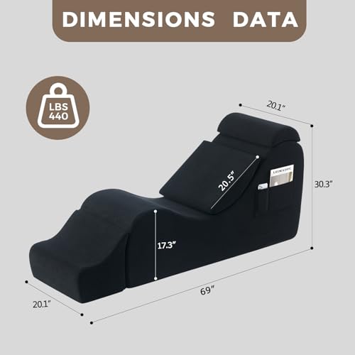 Yoga Chair Lounge for Adult, Ergonomic Chaise Lounge Chair with Side Pocket, Headrest, Waist Pad, Ottoman,Perfect for Stretching, Massage, and Relaxation, Used in Living Room, Bedroom(Black) - color: Black