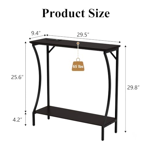 ARTPOWER Console Table with Built-in Power Outlets, Wood Narrow Behind Couch Sofa Table with Charging Station, Skinny Entryway Table with Open Shelf for Living Room, Hallway, Foyer,Set of 2, Black - color: Black, size: 2-packs