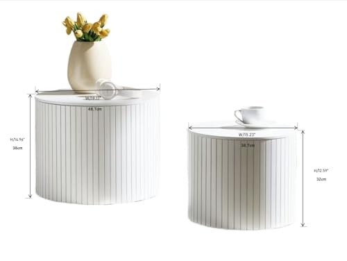 Round Coffee Table Set of 2 for Living Room, Wood Small Nesting Tables with Storage, Circle Side Table, Modern Accent End Table with Moveable Lid for Bedroom,White - color: White, size: 19.17"x19.17"x14.96"