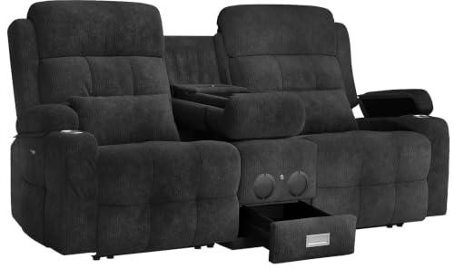 Home Theater Seating, Power Loveseat Recliner Sofa with Massage & Heat | Wall Hugger Reclining Loveseat with USB, RV Couch with LED Lights, Flip Backrest, Cup Holders for Movie Theater, Gaming Room - color: Velvety Gray, size: 72" - 2 Seats