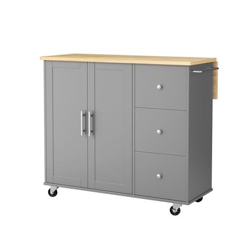 JY QAQA 40" Kitchen Island Cart Furniture cart on Wheels Rolling Portable Dining Room Serving Utility Carts Mobile Movable with Drawers Cabinet,Grey - color: Grey, size: 40-IN