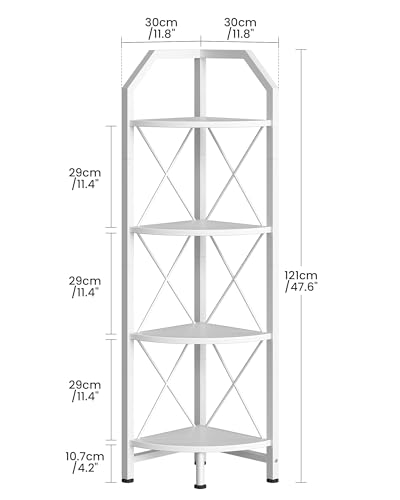 4-Tier Corner Shelf, Industrial Corner Bookshelf, 47.6" Corner Storage Stand, Plant Stand Display Shelf, Corner Bookcase for Bedroom, Living Room, Home Office, White TCJ09WB - color: White, size: 4-Tier