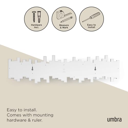 Umbra Sticks Wall Coat Rack, Wall Mount 8 Retractable Hooks, White | Modern sculptural look, holds five pounds each, fits entryways and bedrooms, easy to install, recycled plastic - color: White, size: 8-Hook