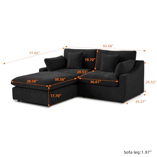 Cloud Couch Modular Sectional Sofa,82.68" L Shaped Couch,Down Filled Convertible Wide Seater, 2 Seater+Ottoman for Living Room Set,Covers Washable&Replaceable,Black - color: Black, size: 2 Seat &Ottoman