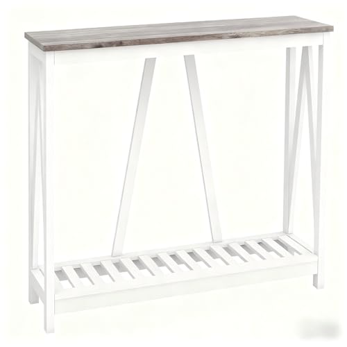 Entryway Table, 39" Farmhouse Console Table with Shelf Narrow Foyer Table | | 2-Tier Open Shelf,V-Shape Anti-Tip Legs,Slim Narrow Design,30-Min Easy Assembly,Sofa Table Use,Two-Tone Finish,Dark Oak - color: Dark Oak