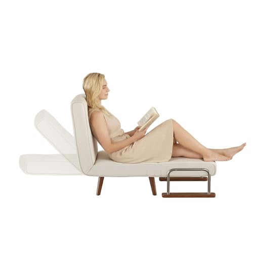 SUIYIMU Folding Chair Bed, 3-in-1 Convertible Sleeper Chair Bed, Futon Chair with 6-Level Adjustable Backrest for Guest Room Apartment Dorm, Cream Beige-Walnut - color: Walnut and Beige Color