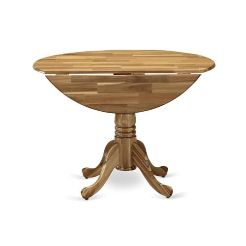 East West Furniture DLT-ANA-TP Dublin Modern Dining Table - a Round Kitchen Table Top with Dropleaf & Pedestal Base, 42x42 Inch, Natural - color: Dlt-ana-tp