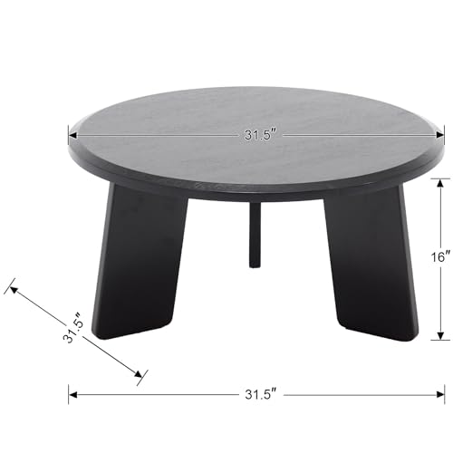 32" Round Coffee Table for Living Room, Wood Coffee Table with Solid Wood Legs, Small Center Table for Apartment, Modern Rustic Coffee Table with Anti-Resistant Top, Easy Assembly, Black - color: Circle, Black