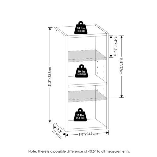 Pemberly Row 2-Tier Narrow Bookcase, 9.3 D x 9.8 W x 21.8 H Inches, Engineered Wood, White Finish, Adjustable Shelving, Slim Rectangular Design, Compact Living Room, Bedroom, or Home Office Storage