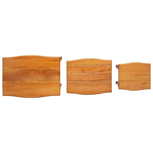 Rustic Nesting Side Tables 3 Pcs Set Solid Mahogany Wood Natural Grain Space Saving Design for Living Room Bedroom Accent Decor