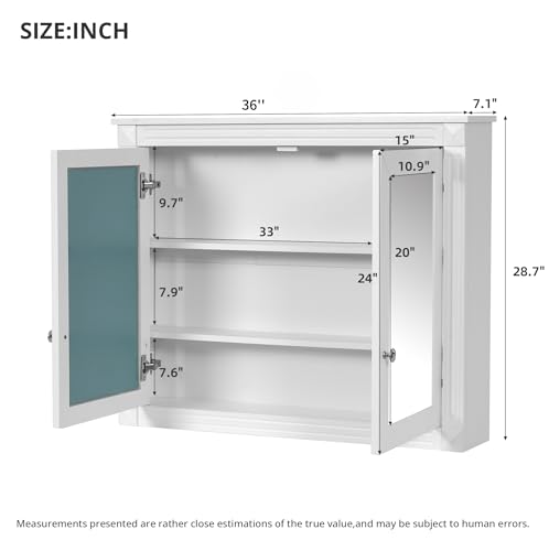 Merax Bathroom Medicine Cabinet with Mirror Door & Adjustable Shelves | 36" x 28" Wall Mounted Bathroom Storage Cabinet with Mirror, Over the Toilet - color: White, size: 36"