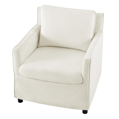 KISLOT, Upholstered Barrel Accent Chair, Cream White | Modern Single Sofa, Living Room, Bedroom, Reading Spaces, Office