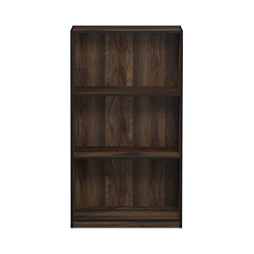 Furinno BASIC Book Shelf, 3-Tier Modern Bookshelf, Bookcase with Open Shelves, 9.3 x 21.8 x 39.5, for Living Room, Bedroom, Home Office, Columbia Walnut/Black - color: Columbia Walnut/Black, size: 3-Tier