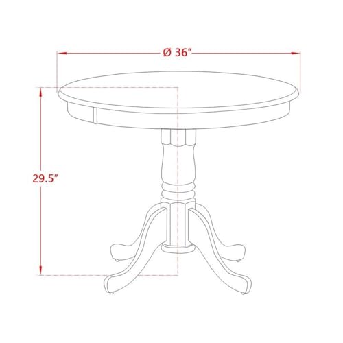 BOWERY HILL Round Rubber Wood Dining Table, 36" Diameter, Oak Walnut Finish, Black Pedestal Base, Traditional Antique Style, Durable Kitchen/Dinette Table for Small Dining Rooms - color: Oak and Black