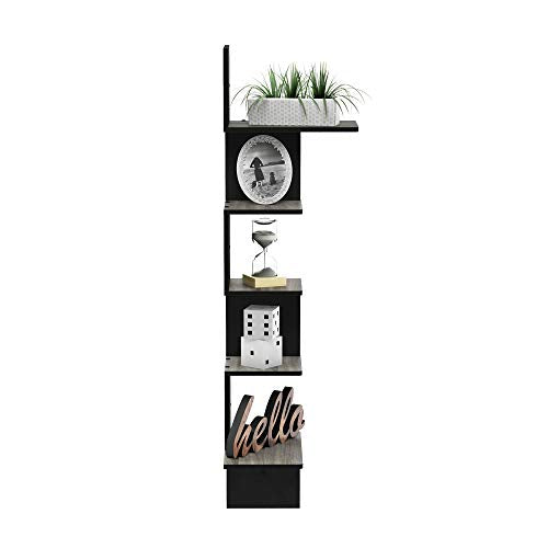 Furinno Rossi Wall Mounted Shelves, 5-Tier Rectangle, French Oak Grey/Black - color: French Oak Grey/Black