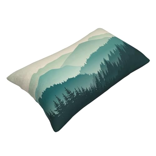 Beautiful Green Mountain Landscape Throw Pillow Covers Misty Pine Tree Mountains Lumbar Pillow Cover 12x20 Inch Set of 2 Foggy Forest Pillowcase Rectangle Cushion Cases for Bed Sofa - color: Cyan, size: 20" x 12" (Pack of 2)