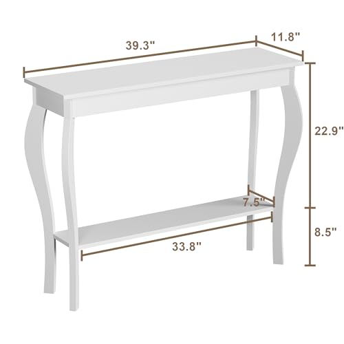 ChooChoo 39" Narrow Entryway Table with Storage Shelf, White | Console Table with Curved Legs, Chic Accent Sofa Table with Shelves for Entryway, Living Room, Hallway - color: White