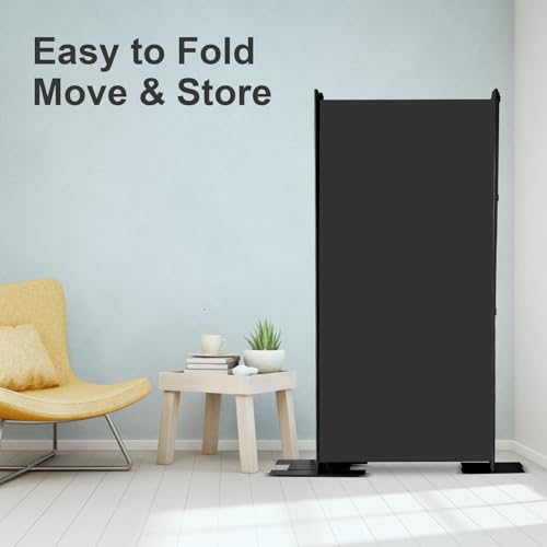 MAYOLIAH 4 Panels Folding Room Divider 6ft Tall Freestanding Privacy Screen | Large & Stable Room Partition w/ Multi Flat Bases as a Temporary Wall at Home Office Studio Garage, Black 136"W*17.7"D*72"H - color: Black, size: 34"-4 Panel-Flat Base