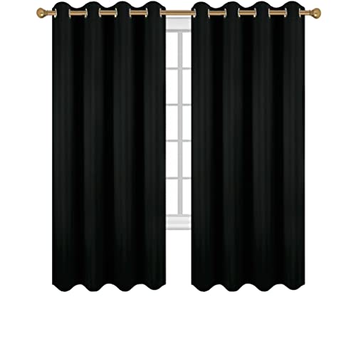 Diraysid Black Grommet Blackout Curtains for Bedroom Thermal Insulated Room Darkening Curtains Drapes, 52 x 72 inch, 2 Panels - color: Black, size: 52"W x 72"L (Pack of 2)