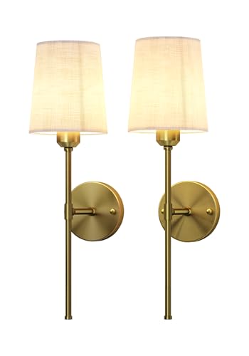 Rechargeable Wall Lights, Battery Operated Wall Sconce Set of 2, 7500mAh, Dimmable, Remote Control, Timer, Magnetic Bulb, 3 Color Temps, RGB, Wireless Wall Lamps, for Bedroom Living Room Hallway Decor - color: Brass, size: 19.9 inches