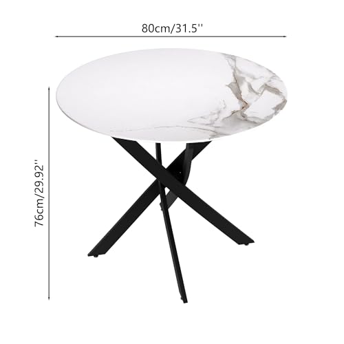 Marble Round Dining Table for 2-4 with Metal Legs, 31.5 Inch Sintered Stone Modern Small Kitchen Table for Dining Room Kitchen Apt (White) - color: Marble, size: 31.5”x31.5”x29.5”