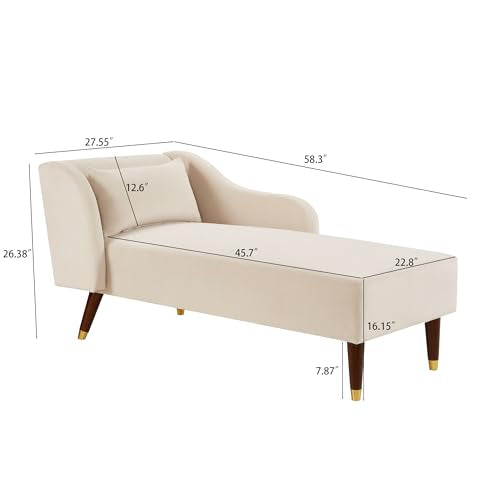 Bellemave Chaise Lounge Indoor, Velvet Upholstered Lounge Chair with Pillow, Solid Wood Legs Modern Chaise Lounge Chair for Living Room Bedroom Office (Beige) - color: Beige