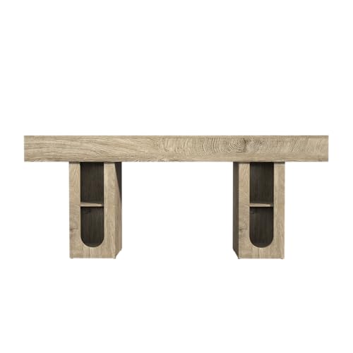 Console Table, Entryway Table, Sofa Table with Outlet, 63 Inch High Density MDF Hallway Table, 5.9 Inch Thick Tabletop, Storage Shelves for Living Room Behind Couch - color: Natural