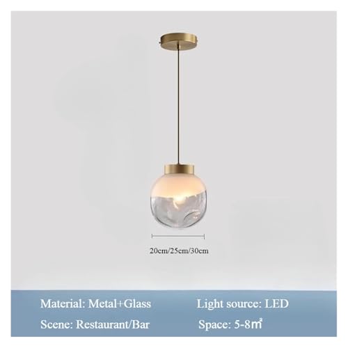 Chandelier, Small Pendant Light Nordic Designer Restaurant bar Dining Room All Copper Glass Bedroom headboard(White,D20cm) - size: D20cm, style: White
