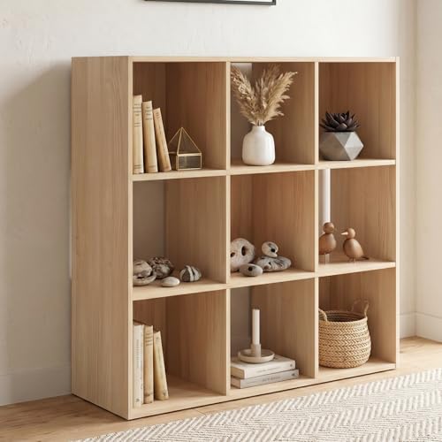 Signature Design by Ashley Piperton 9 Cube Storage Organizer Bookshelf, Tan | 9-compartment contemporary cubby shelf, Fits 10.5-inch storage cubes, Durable engineered wood for living room & home office - color: Tan, size: Nine Cube