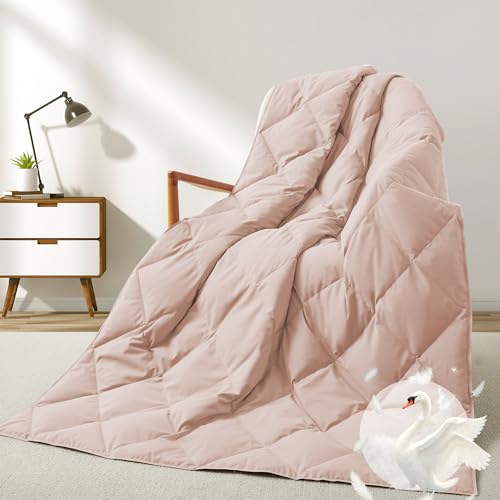 Deodar Down Fiber Throw Blanket Lightweight Packable Throw Indoor & Outdoor | Lightweight Pink Down Throw Blanket for Couch,Outdoor Picnic Lap Soft Throw Comforter for Office Bedroom, Machine Washable - color: Pink