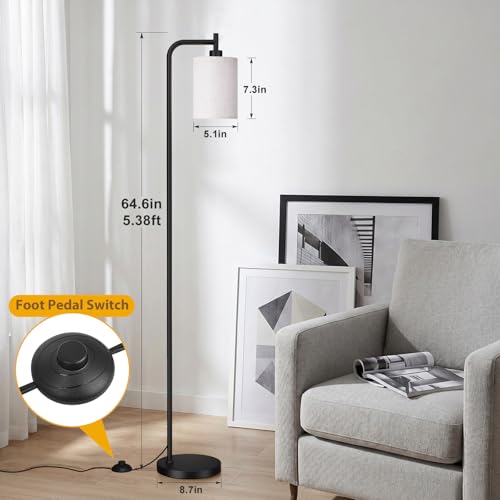 Ziisee 64" Floor Lamp with Remote Control, Dimmable Tall Standing Lamps for Living Room Bedroom Office Corner, 9W LED Bulb Included, Foot Pedal Switch, Beige Shade Black Pole - color: Beige-Black