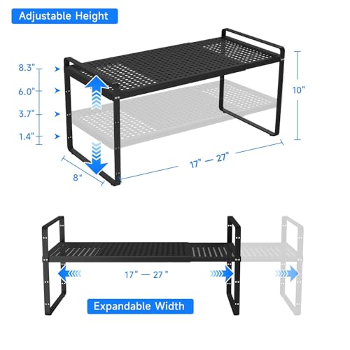Expandable Kitchen Shelf Organizers, Kitchen Cabinet Organizer Stand Rack Organization for Countertop Cupborad Pantry Spice Rack, Black 1 Pack - color: Black Small